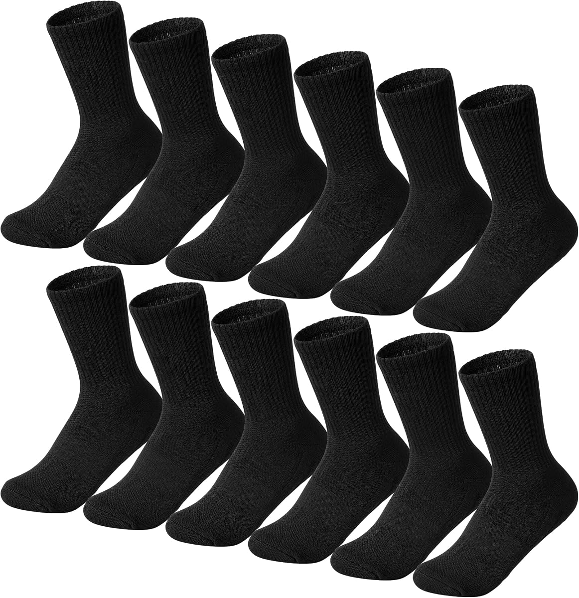 Cushioned Athletic Crew Socks, 6-Pair Multipack, Black product photo