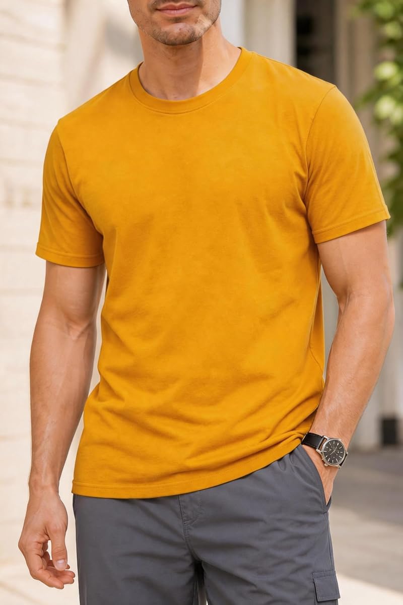 Solid Cotton Crewneck Short-Sleeve Tee, Mustard product photo