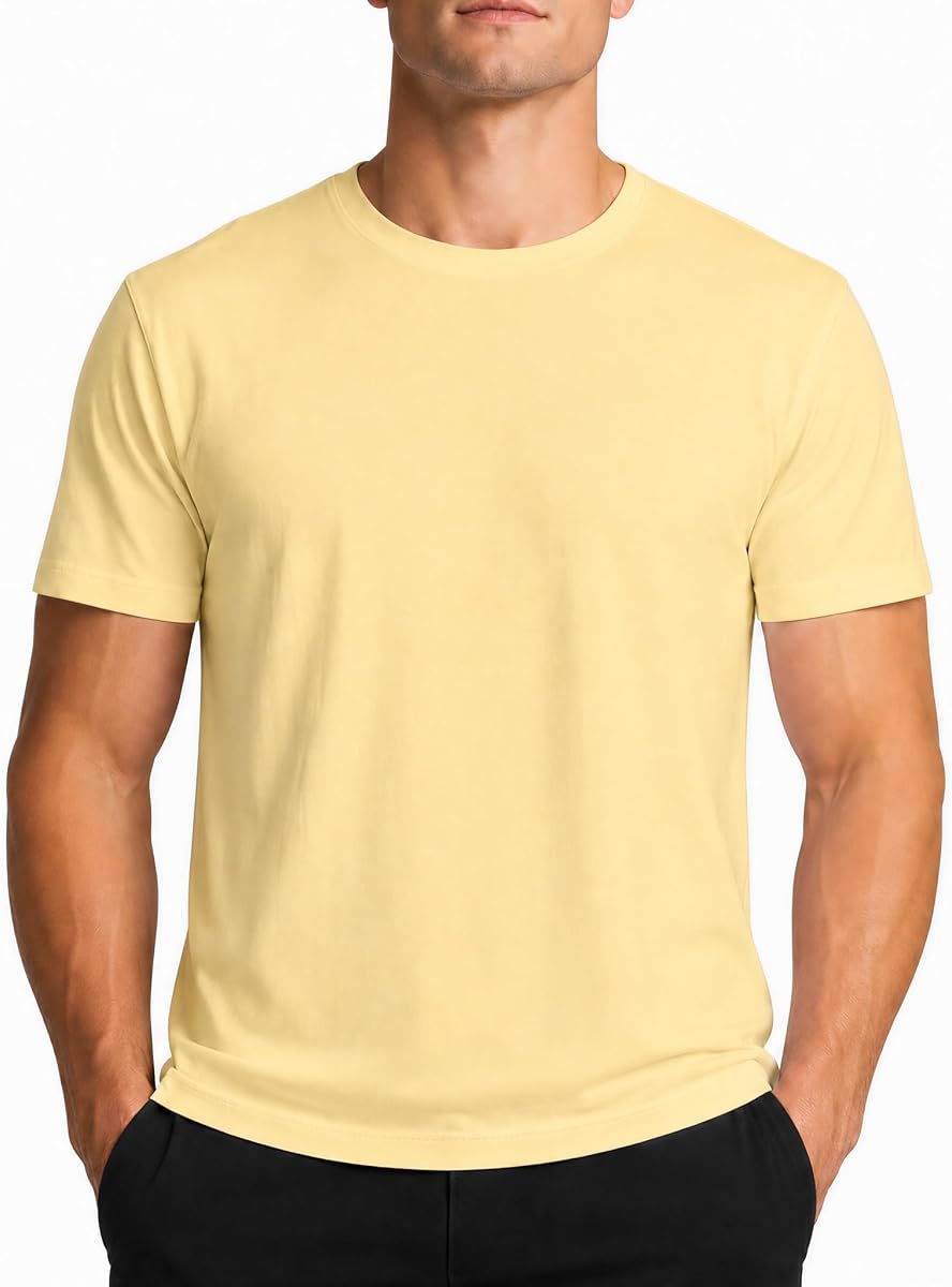 Solid Cotton Crewneck Short-Sleeve Tee, Pale Yellow product photo