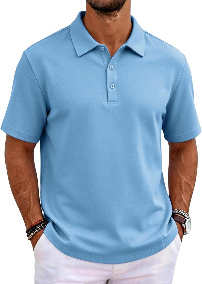 Solid Cotton Pique Short-Sleeve Polo Shirt, Sky Blue product photo
