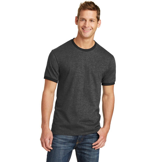 Cotton Ringer Tee, Heather Grey Body with Black Trim product photo