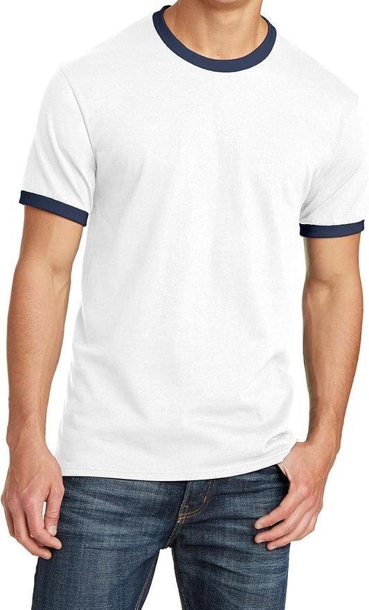 Cotton Ringer Tee, White Body with Navy Trim product photo