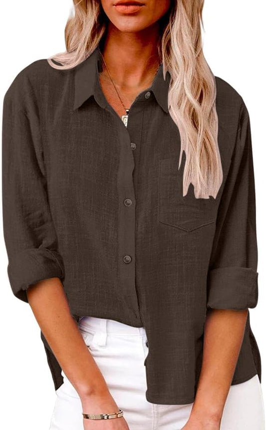 Relaxed Linen Blend Button Down Shirt product photo