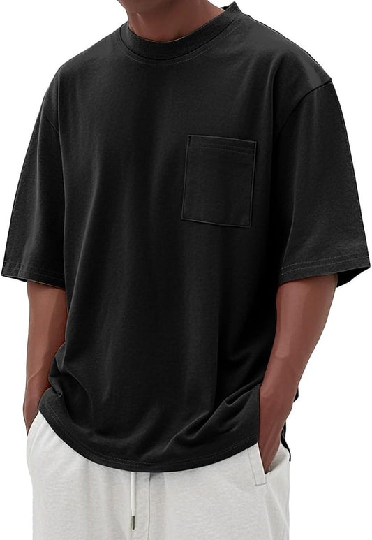 Solid Cotton Chest-Pocket Crewneck Tee, Black product photo