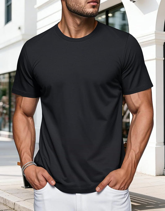 Solid Cotton Crewneck Short-Sleeve Tee, Black product photo