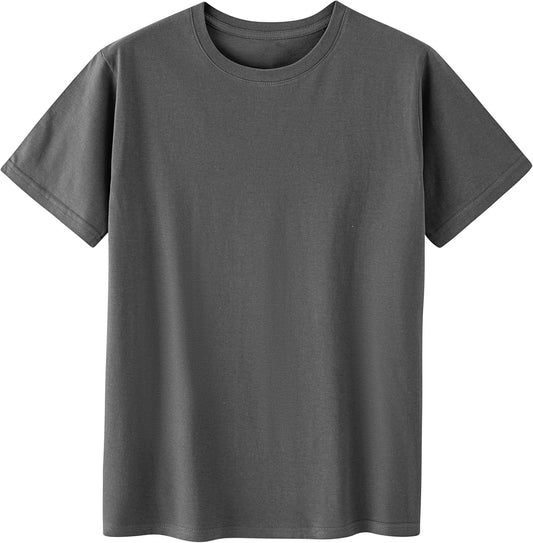 Solid Cotton Crewneck Short-Sleeve Tee, Charcoal product photo