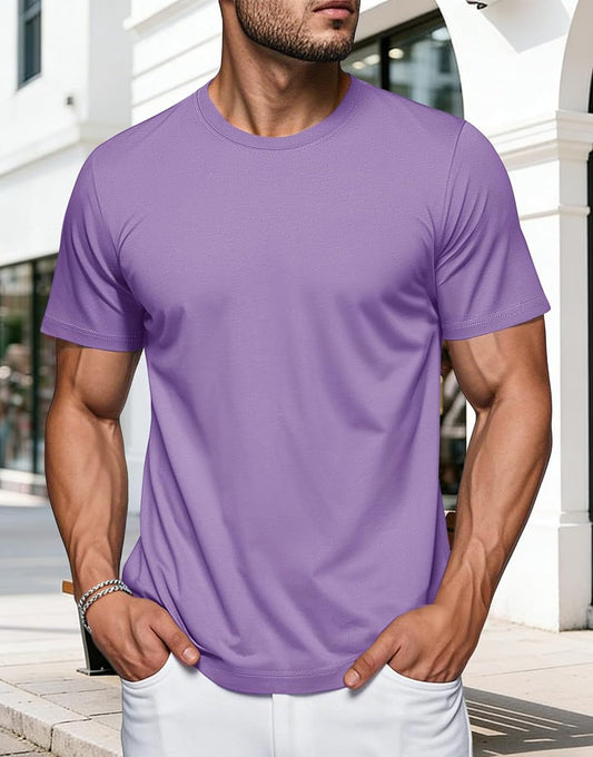 Solid Cotton Crewneck Short-Sleeve Tee, Deep Purple product photo