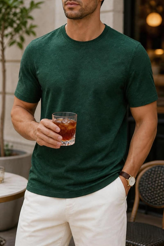 Solid Cotton Crewneck Short-Sleeve Tee, Forest Green product photo
