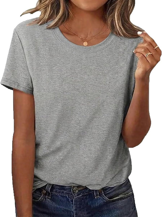 Solid Cotton Crewneck Short-Sleeve Tee, Heather Grey product photo