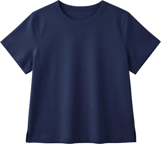 Solid Cotton Crewneck Short-Sleeve Tee, Navy product photo