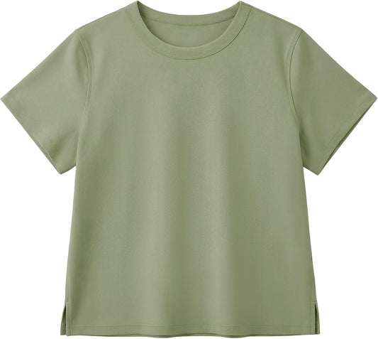 Solid Cotton Crewneck Short-Sleeve Tee, Sage Green product photo