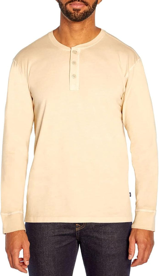 Solid Cotton Long-Sleeve Henley Top, Oatmeal product photo
