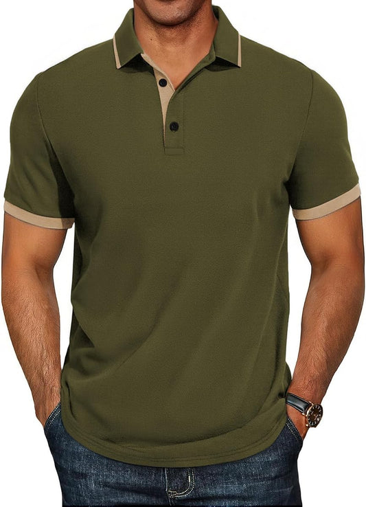 Solid Cotton Pique Short-Sleeve Polo Shirt, Olive Green product photo