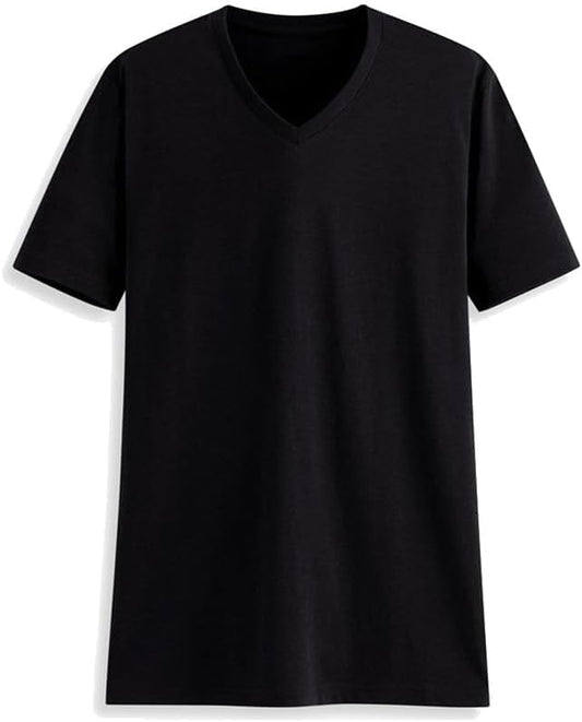 Solid Cotton V-Neck Short-Sleeve Tee, Black product photo