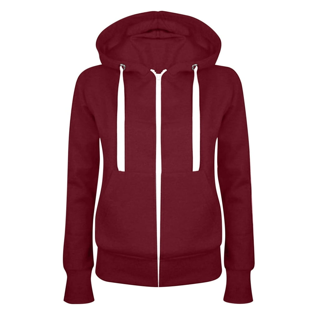 Solid Fleece Full-Zip Hoodie, Burgundy product photo