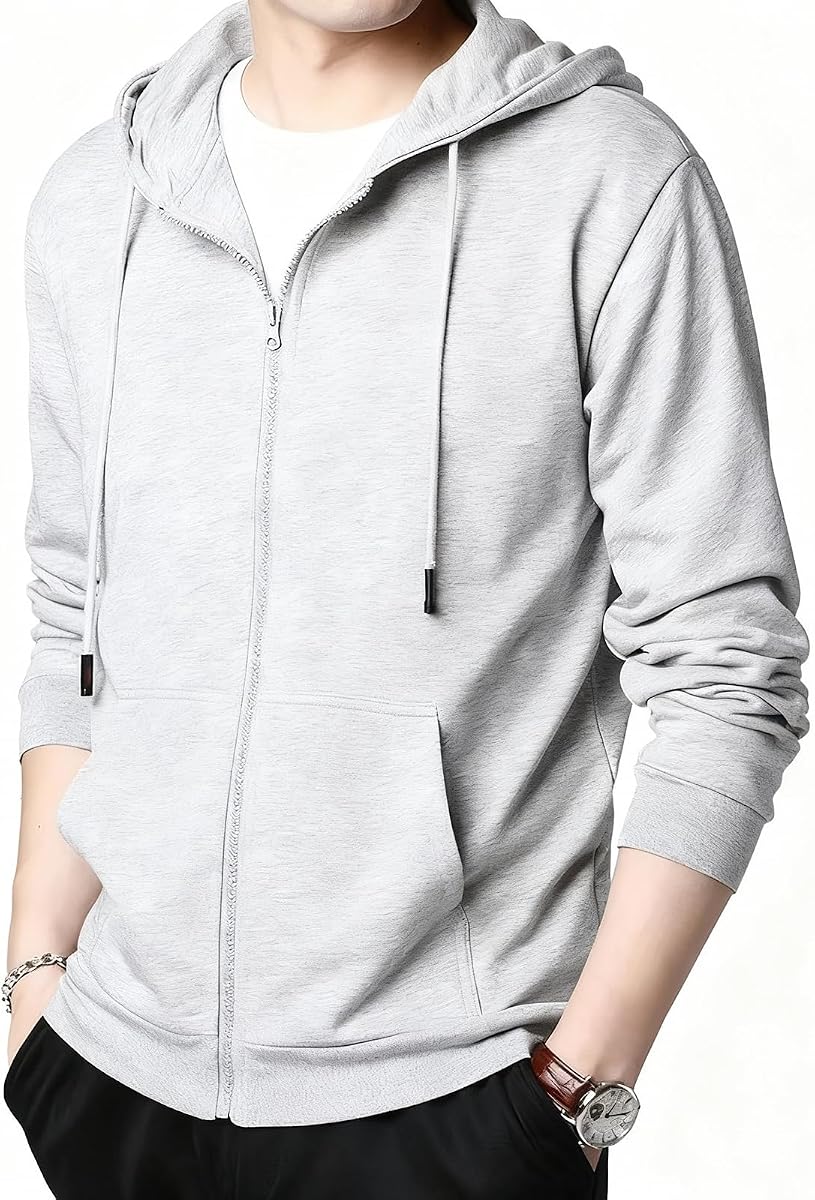 Solid Fleece Full-Zip Hoodie, Heather Grey product photo