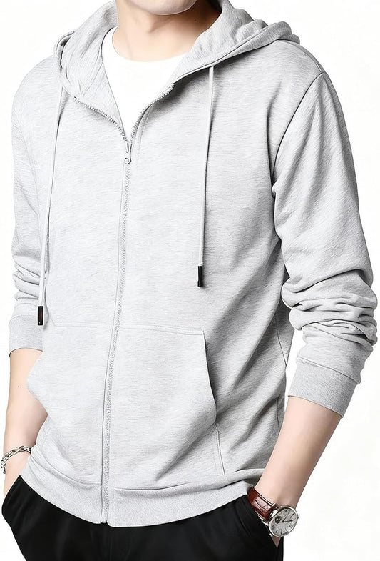 Solid Fleece Full-Zip Hoodie, Heather Grey product photo