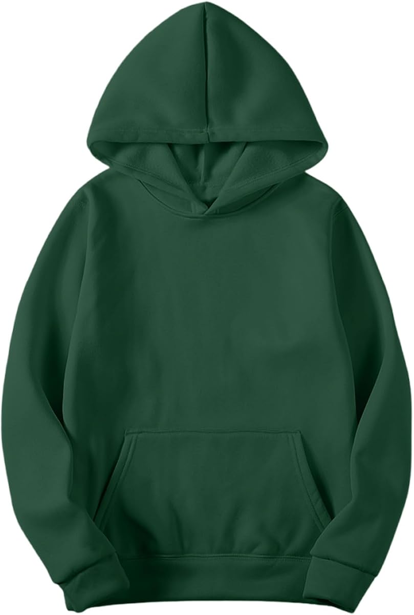 Solid Fleece Pullover Hoodie, Forest Green product photo