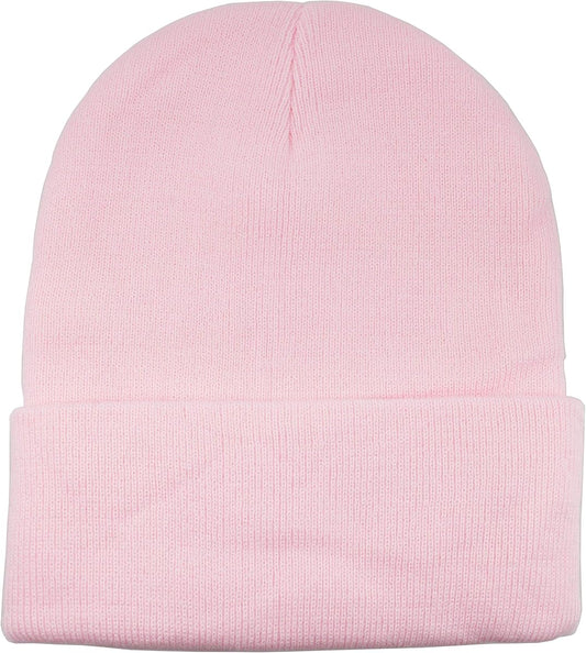 Solid Ribbed Knit Cuffed Beanie, Blush Pink product photo