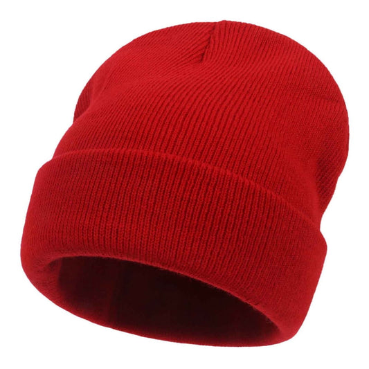 Solid Ribbed Knit Cuffed Beanie, Burgundy product photo