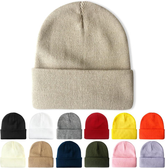 Solid Ribbed Knit Cuffed Beanie, Camel product photo