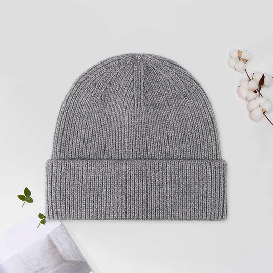 Solid Ribbed Knit Cuffed Beanie, Charcoal product photo