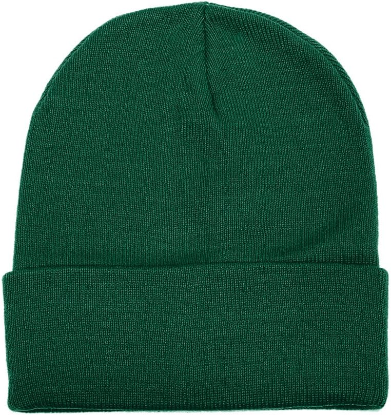Solid Ribbed Knit Cuffed Beanie, Forest Green product photo