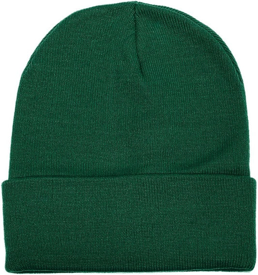 Solid Ribbed Knit Cuffed Beanie, Forest Green product photo