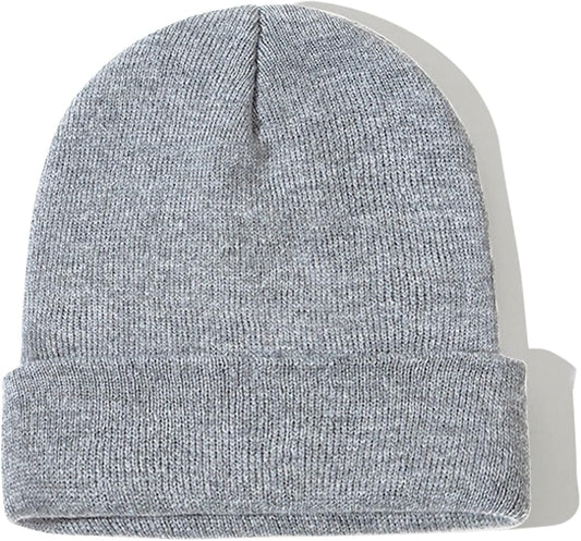 Solid Ribbed Knit Cuffed Beanie, Heather Grey product photo