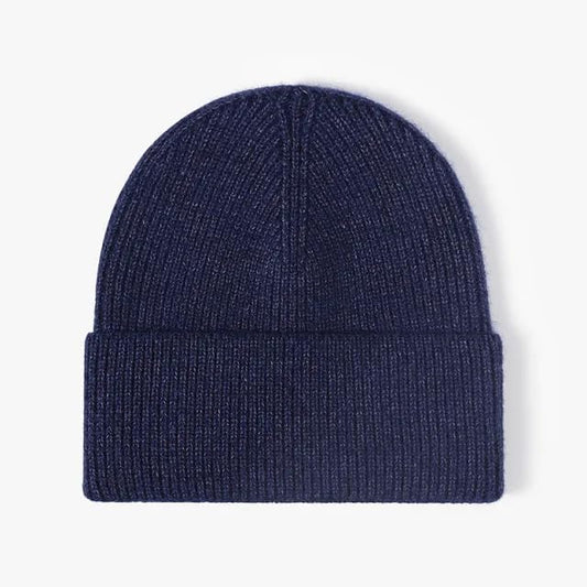 Solid Ribbed Knit Cuffed Beanie, Navy product photo