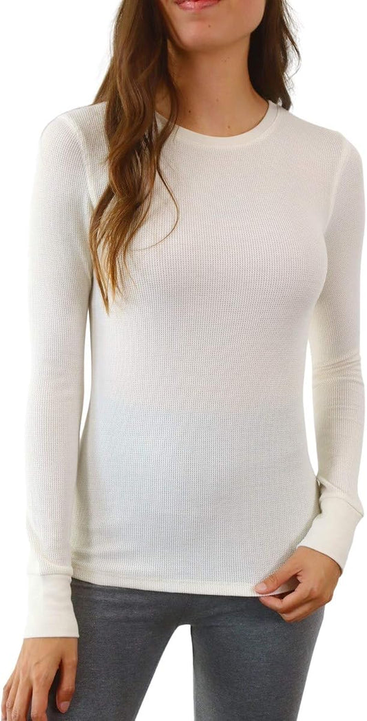 Waffle-Knit Long-Sleeve Thermal Top, Oatmeal product photo